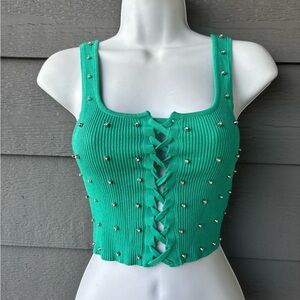 Hera Collection Teal Studded Lace-Up Crop Top